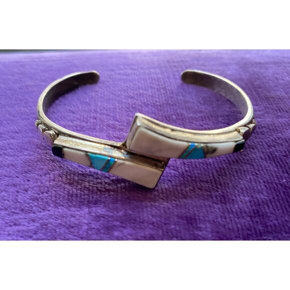 vintage Navajo necklace earring and bracelet sterling native opal turquoise - Picture 5 of 9